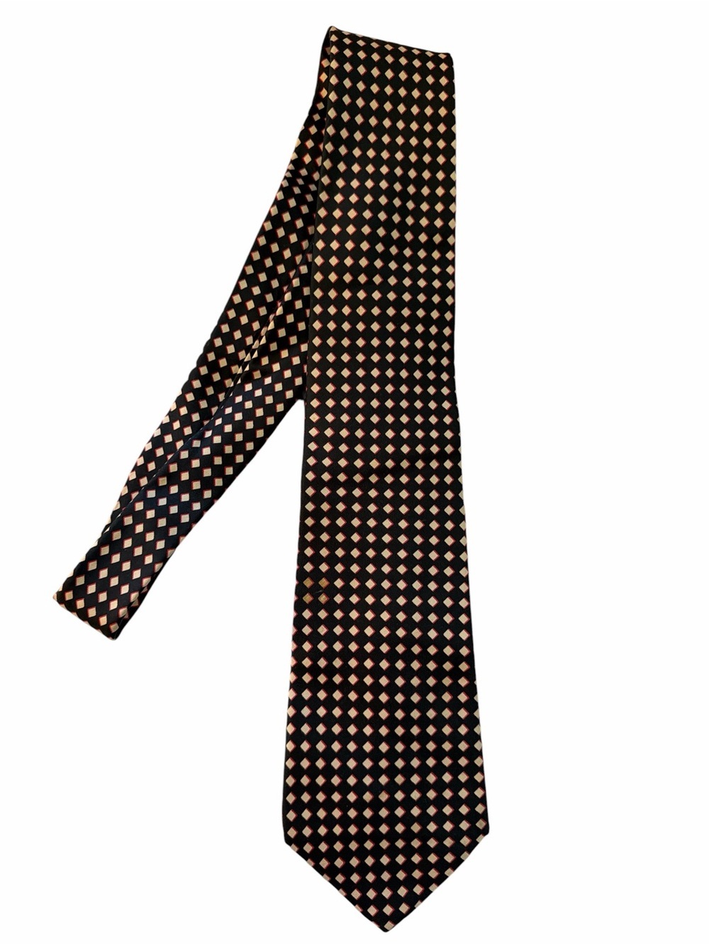TURNBULL & ASSER Men BLACK GEOMETRIC Handmade Woven Silk Tie England EUC